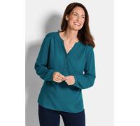 Schlupfbluse GOLDNER "Elegante Viskosebluse mit V-Ausschnitt", Damen, Gr. 54, blau (petrol), Obermaterial: 100% Viskose CV., gerade, Tubular, Blusen Schlupfbluse, Knopfleiste (79236016-54) petrol