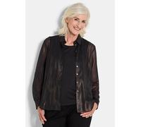 Hemdbluse GOLDNER "Kurzgröße Edle Metallic-Bluse mit Hemdkragen", Damen, Gr. 24, schwarz (schwarz, gemustert), Obermaterial: 90% Polyester PES. 10% Elasthan EL., Modisch, Blusen Hemdbluse, semitranspa