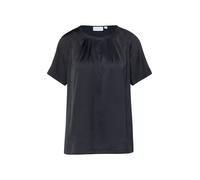 Kurzarmbluse COMMA, Damen, Gr. 44, navy, Web, Obermaterial: 95% Polyester, 5% Elasthan, unifarben, normal hüftbedeckend, Rundhals, abgerundeter Saum, Blusen Kurzarmbluse, Sommerbluse mit gerafftem Run
