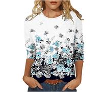 Bluse Damen 3/4 Ärmel Tshirt Rundhals Oberteile Bunte Blumendruck Sommer Tops Tunika Shirt Longbluse Pullover Bequeme Teenager Mädchen T-Shirt Blusen & Tuniken für Damen Laufshirt für Frauen