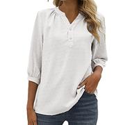 Bluse Damen 3/4 Arm - T Shirt Damen V Ausschnitt Oberteile Elegant Pompons Jacquard Frühling Sommer Tunika Top Casual Arbeitshemd Stehkragen Pullover T-Shirts