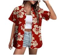 Bluse Damen Baggy Reverskragen Kurzarm 3D Digitaldruck Lässig Hawaii Style Für Urlaub Sommer Freizeitbluse Damen Bedruckt Kurzarmbluse M34