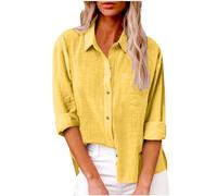 Bluse Damen Baumwolle Leinenhemd V-Ausschnitt Ärmel Top Elegant Causal Lässige Tops Langarmshirt Shirts Tunika Hemd Bluse Schlank Hemd für Frühling Sommer Bequem Einfarbig Oberteile