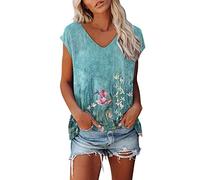 Bluse Damen Bluse Kurzarm V-Ausschnitt Hemdbluse Sommer Shirt Blumen Knopfleiste Tunika Tops Oversize Locker Oberteil Longshirt Hemd Tshirt Bedrucken Funktionsshirt Damen Tube Top Bekleidung Damen
