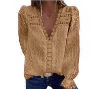 Bluse Damen Business Elegant Blusen Chiffonbluse Rundhals Einfarbig Langarmshirts Lose Transparentes Mesh-Oberteile Lässig Große Größen Hemdbluse mit Schleife Herbst Frühling Shirts