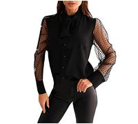 Bluse Damen Business Elegant Blusen Chiffonbluse Rundhals Einfarbig Langarmshirts Lose Transparentes Mesh-Oberteile Lässig Große Größen Hemdbluse mit Schleife Herbst Frühling Shirts