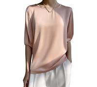 Bluse Damen,Damen-Bluse Aus Satin Sommer Elegant Schlicht Schlicht Rundhalspullover Hemden Oberteile Modisch Halbe Ärmel Tunika Oberteile Lässig Locker Arbeitsblusen Seiden-T-Shirts Für Damen Und