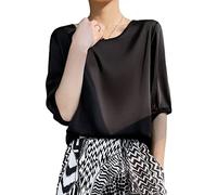 Bluse Damen,Damen-Bluse Aus Satin Sommer Elegant Schlicht Schlicht Rundhalspullover Hemden Oberteile Modisch Halbe Ärmel Tunika Oberteile Lässig Locker Arbeitsblusen Seiden-T-Shirts Für Damen Und