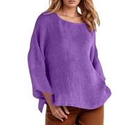 Bluse Damen Einfarbig Lange Ärmel Lässige Rundhals Hemd Blusen Große Größen Pullover T-Shirts Oberteil Top Übergroße Locker Blusenshirt Sommer Tunika Shirt Hemdbluse Tops