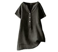 Bluse Damen Elegant 2023 Button-Down-Blusenoberteile, Stehkragen Longshirt, Fester Ärmelkragen, Langes V-Ausschnitte Lässiges Damenhemd, Baumwolle Leinen Basic Shirt Damenhemd Shirts Pullover