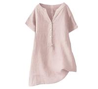 Bluse Damen Elegant 2023 Button-Down-Blusenoberteile, Stehkragen Longshirt, Fester Ärmelkragen, Langes V-Ausschnitte Lässiges Damenhemd, Baumwolle Leinen Basic Shirt Damenhemd Shirts Pullover