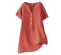 Bluse Damen Elegant 2023 Button-Down-Blusenoberteile, Stehkragen Longshirt, Fester Ärmelkragen, Langes V-Ausschnitte Lässiges Damenhemd, Baumwolle Leinen Basic Shirt Damenhemd Shirts Pullover