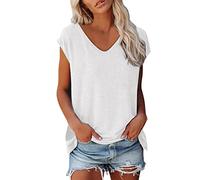 Bluse Damen Elegant ärmellose t-Shirt Crop Tops Shirt Mädchen Weiß Oberteile Frauen Schwarz Kleidung Frau Grau Sommer Shirts Top Damen V-Ausschnitte Tshirt Casual Rundhals Shirt Teenager Mädchen E732