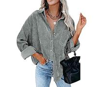 Bluse Damen Elegant Cordhemd- Langarmshirt Damen Cordjacke,Vintage Hemdjacke Damen Hemdbluse Mantel Oversize Shirt Oberteile Locker Lässig Große Größen Hemd Top Cordmantel Blusen & Tuniken für Frauen