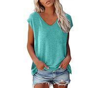 Bluse Damen Elegant Crop Tops ärmellose t-Shirt Mädchen Weiß Oberteile Frauen Schwarz Kleidung Frau Grau Sommer Shirts Top Damen V-Ausschnitte Tshirt Casual Rundhals Klamotten Teenager Mädchen