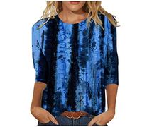 Bluse Damen Elegant Damen T-Shirt 3/4 Arm Oberteile Tops Bunte Blumenmuster Druck Tunika Shirt Lose Rundhals Sommershirts Mode Damenblusen Langarm Blumen Bluse Tshirt (Marine, XL)