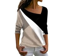 Bluse Damen Elegant Elegante Geometrie Druck Schräge Kragen Langarm T-Shirt Blusen Leicht Tuniken Tops Weich Hemdbluse Basic Shirts Loose T-shirt Frühlings Langarmshirt Lässige Oberteile für Frauen