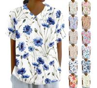 Bluse Damen Elegant Festlich Bedrucktes Hemd Revers Blusentops Damen Kurzarm Shirt Baumwolle Und Leinen Blumenhemd Tops Teenager Mädchen Poloshirt Damen Lose Schlankheitsoberteile Tshirt Druck
