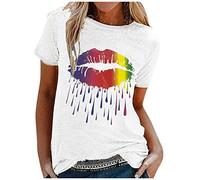 Bluse Damen Elegant Frauen Kurze Töpfe Blusen Ärmellänge Mode buntes T-Shirt lässiger Druck O-Ausschnitt Lippe Damenbluse Teenager Mädchen Sommershirts Blusenshirt Hemdbluse Casual Blouse Tees