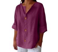 Bluse Damen elegant für Hochzeit Leinenbluse Leicht Freizeit Bluse Kuschelig Leine Tee Shirts Trends Große Größen Longbluse Oberteile für Alltag Urlaub Strand Sportshirt Damen locker 46