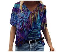 Bluse Damen Elegant Kurze Ärmel Oberteile Lässiges T-Shirt Mode Bedruckte Rundhalsausschnitt Sommer Hemdbluse V-Ausschnitt Tunika Bluse Sweatshirt Damenbluse Teenager Mädchen Sommershirts