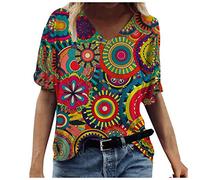 Bluse Damen Elegant Kurze Ärmel Oberteile Lässiges T-Shirt Mode Bedruckte Rundhalsausschnitt Sommer Hemdbluse V-Ausschnitt Tunika Bluse Sweatshirt Damenbluse Teenager Mädchen Sommershirts