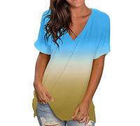 Bluse Damen Elegant Lässige Sommer-Tops für Teenager Mädchen, Blumen-Kurzarm-T-Shirt mit V-Ausschnitt, Bedruckt Sommershirts, Seitlich Geteilte Tunika Damenshirts Pullover