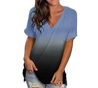 Bluse Damen Elegant Lässige Sommer-Tops für Teenager Mädchen, Blumen-Kurzarm-T-Shirt mit V-Ausschnitt, Bedruckt Sommershirts, Seitlich Geteilte Tunika Damenshirts Pullover
