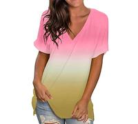 Bluse Damen Elegant Lässige Sommer-Tops für Teenager Mädchen, Blumen-Kurzarm-T-Shirt mit V-Ausschnitt, Bedruckt Sommershirts, Seitlich Geteilte Tunika Damenshirts Pullover