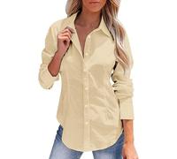 Bluse Damen Elegant Langarm Leinenbluse Baumwolle Leinen Blusenshirt Button Down Leinenhemd mit Knöpfe Langarmshirt Elegant Arbeitshemd Büro Businesshemd Casual Locker Shirt Einfarbig Sommertop