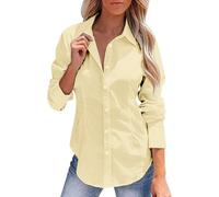 Bluse Damen Elegant Langarm Leinenbluse Baumwolle Leinen Blusenshirt Button Down Leinenhemd mit Knöpfe Langarmshirt Elegant Arbeitshemd Büro Businesshemd Casual Locker Shirt Einfarbig Sommertop