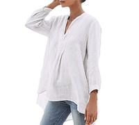 Bluse Damen Elegant Leinen lockerer V-Ausschnitt Sommershirts Ärmellen Mode lässige Baumwolloberteile Damenbluse Teenager Mädchen Tunika Tops Longshirt Oberteile T-Shirt