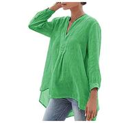 Bluse Damen Elegant Leinen lockerer V-Ausschnitt Sommershirts Ärmellen Mode lässige Baumwolloberteile Damenbluse Teenager Mädchen Tunika Tops Longshirt Oberteile T-Shirt