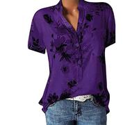 Bluse Damen Elegant - Shirts Damen Sommer V-Ausschnitt -Oberteile Damen Kurzarm Hemdbluse Knopfleiste Tshirt mit Aufdruck Vintage Blumen Tunika Große Größen Hemd Tops Blusen & Tuniken für Frauen