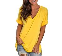 Bluse Damen Elegant Sommer V-Ausschnitt Blusenshirt Hemdbluse Casual Blouse Tees für Frauen Kurzarm Shirt Lässige Tunika Tops Bluse Damenshirts Pullover Teenager Mädchen Sommershirts