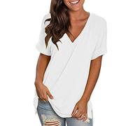 Bluse Damen Elegant Sommer V-Ausschnitt Blusenshirt Hemdbluse Casual Blouse Tees für Frauen Kurzarm Shirt Lässige Tunika Tops Bluse Damenshirts Pullover Teenager Mädchen Sommershirts