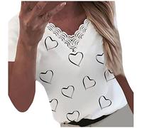 Bluse Damen Elegant Spitze Ärmel T-Shirt Pulli kurzer Patchworkdruck V-Ausschnitt Damenbluse Oversize Oberteile Leinen Bluse Grosse Grössen Leinenoberteile Teenager Mädchen Sommershirts