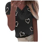 Bluse Damen Elegant Spitze Ärmel T-Shirt Pulli kurzer Patchworkdruck V-Ausschnitt Damenbluse Oversize Oberteile Leinen Bluse Grosse Grössen Leinenoberteile Teenager Mädchen Sommershirts