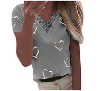 Bluse Damen Elegant Spitze Ärmel T-Shirt Pulli kurzer Patchworkdruck V-Ausschnitt Damenbluse Oversize Oberteile Leinen Bluse Grosse Grössen Leinenoberteile Teenager Mädchen Sommershirts