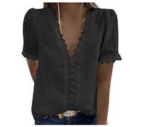 Bluse Damen Elegant Spitze mit V-Ausschnitt Fashion-Farbe Lässige Frauen T-Shirt Damenbluse Teenager Mädchen Sommershirts Hemd Oberteile Einfarbig Shirt Blusenshirt Lange Lässiges Tunika