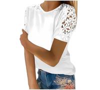Bluse Damen Elegant Spitzenärmel Langarmshirt Sommer Einfarbig Tshirt Farbblock Spitzennähte Kurzarm T-Shirt Große Größen Rundhals Pullover Spitze Aushöhlen Tunika Tops Farbverlauf Oberteile