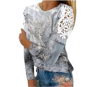 Bluse Damen Elegant Spitzenärmel Langarmshirt Sommer Einfarbig Tshirt Spitzennähte Kurzarm/Langarm T-Shirt Große Größen Rundhals Pullover Spitze Aushöhlen Tunika Tops Farbverlauf Oberteile S-5XL