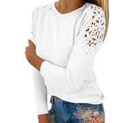 Bluse Damen Elegant Spitzenärmel Langarmshirt Sommer Einfarbig Tshirt Spitzennähte Kurzarm/Langarm T-Shirt Große Größen Rundhals Pullover Spitze Aushöhlen Tunika Tops Farbverlauf Oberteile S-5XL
