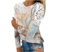 Bluse Damen Elegant Spitzenärmel Langarmshirt Sommer Einfarbig Tshirt Spitzennähte Kurzarm/Langarm T-Shirt Große Größen Rundhals Pullover Spitze Aushöhlen Tunika Tops Farbverlauf Oberteile S-5XL