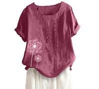 Bluse Damen Elegant T-Shirt Casual Print Kurzarm O-Neck Plus Size Bluse Teenager Mädchen Tunika Tops Longshirt Oberteile T-Shirt Elegant Business Loose Fit Sommershirts