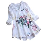 Bluse Damen Elegant T-Shirt Frauen Vintage-V-Ausschnitt Leinenbluse Sommer Kurzarm Oversize Oberteile Lang Tunika Longshirt Grosse Grössen Leinentunika Leinenoberteile Damenshirts Pullover