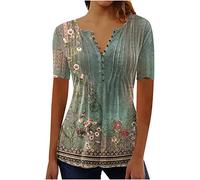 Bluse Damen Elegant T-Shirt Mode Bunte Drucken Lose Kurzarm Sommeroberteile Knopfleiste Tunika Tops Frauen Hemdbluse Freizeit Urlaub Strand Tunika Shirt Elegant Oberteile Sommershirts