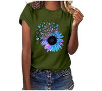 Bluse Damen Elegant T-Shirt O-Ausschnitt Lässige Oberteile Briefdruck Bluse Lose Damenbluse Pullover Shirt Langbluse Outdoor T Shirts Damenshirts Pullover Sommerbluse Sexy Bunt Tunika Oberteil