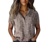 Bluse Damen Elegant Tops Shirt Oberteil Fashion Art Print Kurzarm-Shirt T-Shirt für Damen Sommer 2025 Elegantes Design mit Blumen geometrischen Mustern Leicht bequem Mehrfarbige Optionen Perf (Orange,