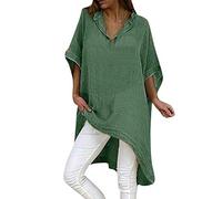 Bluse Damen Elegant V-Ausschnitt Sommer-Casual-Ärmel lose Kurzoberteile solide Frauen Sommershirts Fashion-Bluse Teenager MädchenOberteile Leinen Bluse Grosse Grössen Leinenoberteile Tshirt